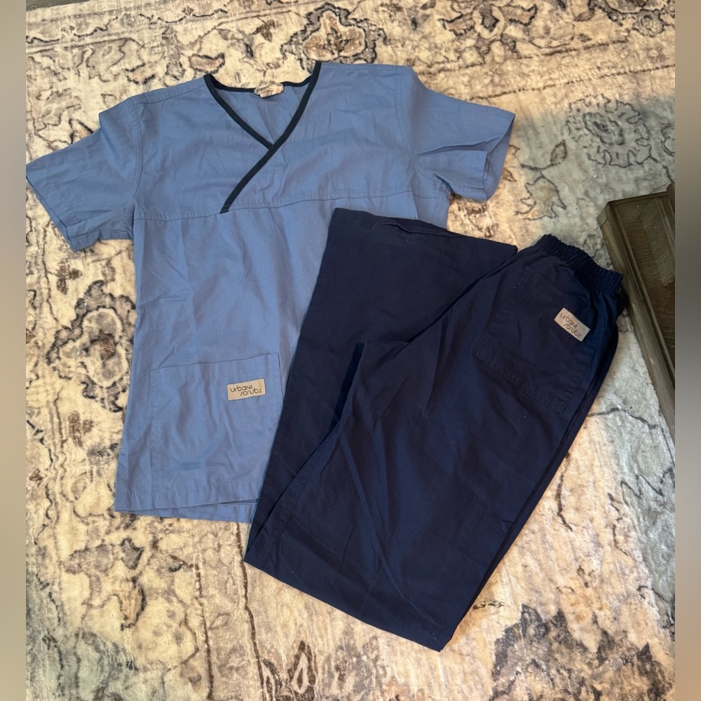 Urbane Blue and Black Scrub Set